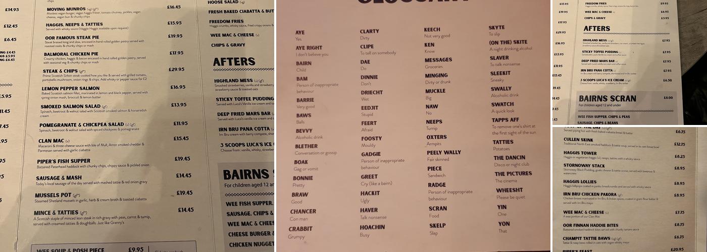 The Piper's Rest Menu