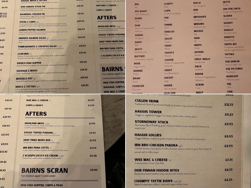 The Piper's Rest Menu