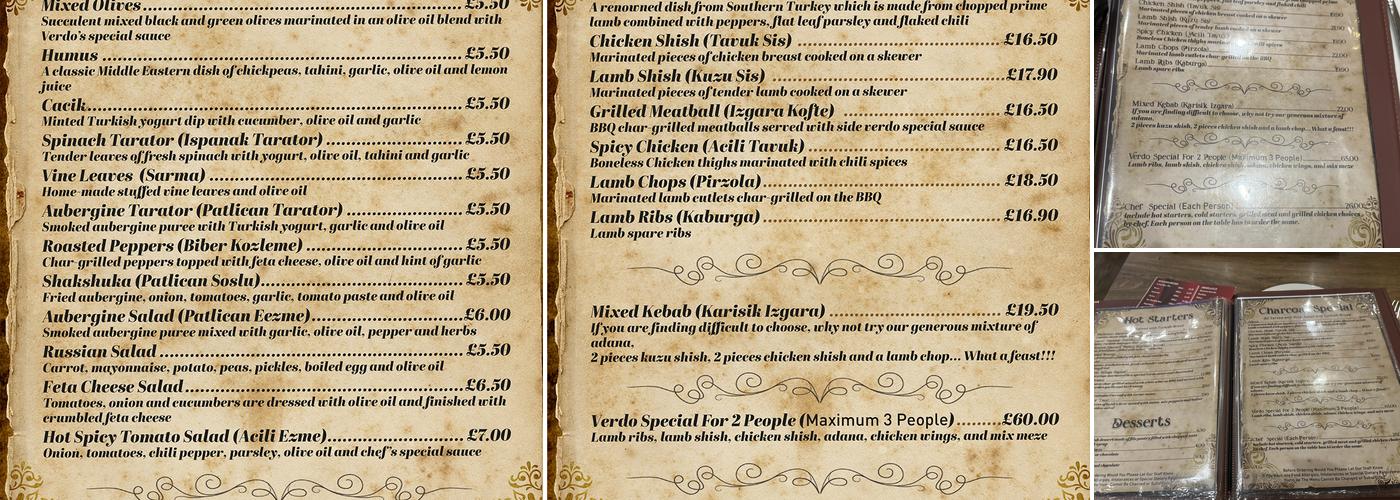 Verdo Turkish BBQ Menu