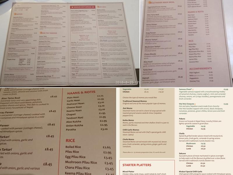 The Khukuri Nepalese Restaurant Menu