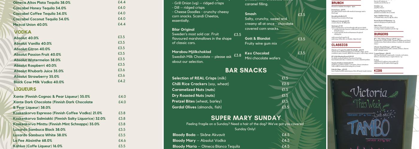 Victoria Bar Menu