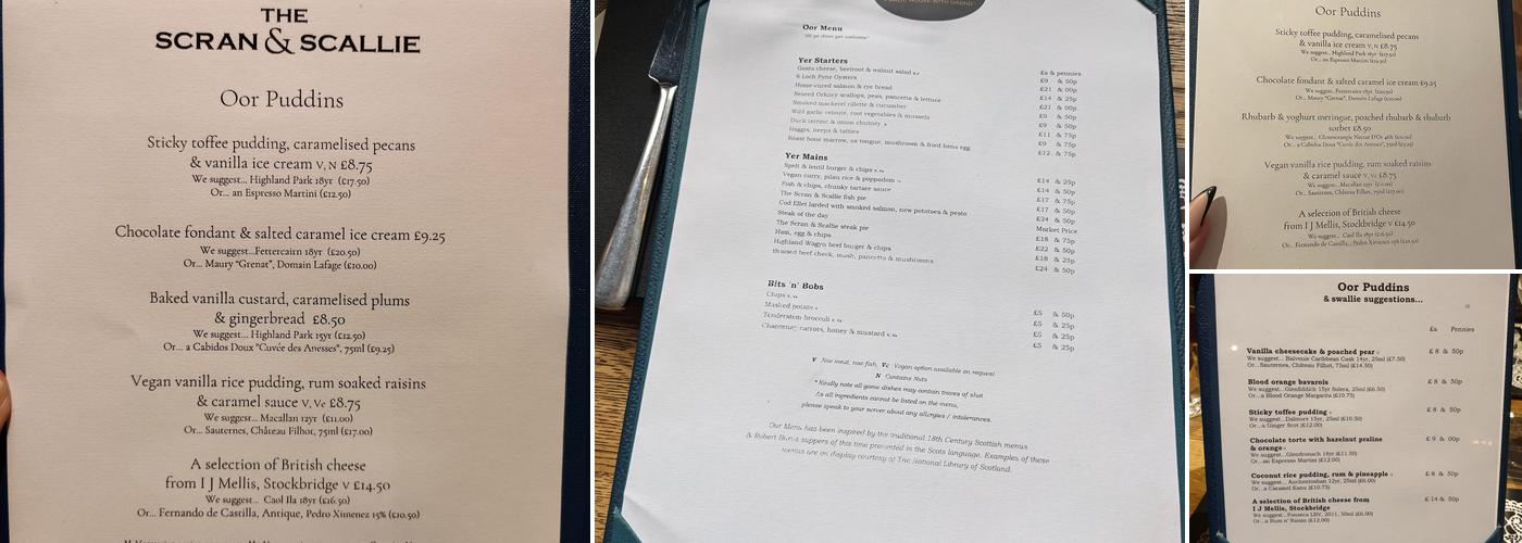 The Scran and Scallie Menu
