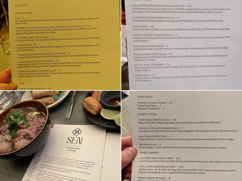 SEN Vietnamese Dining Menu