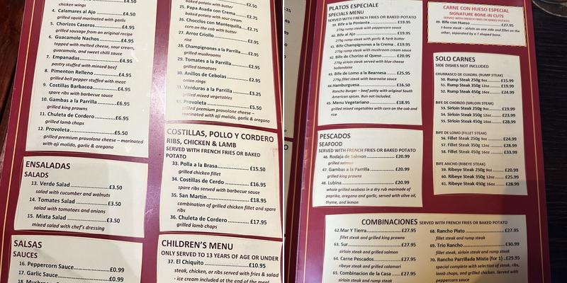Rancho Steak House Menu