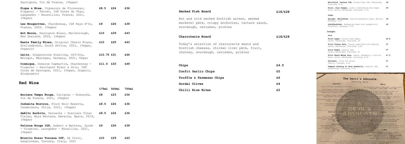 The Devil's Advocate Menu