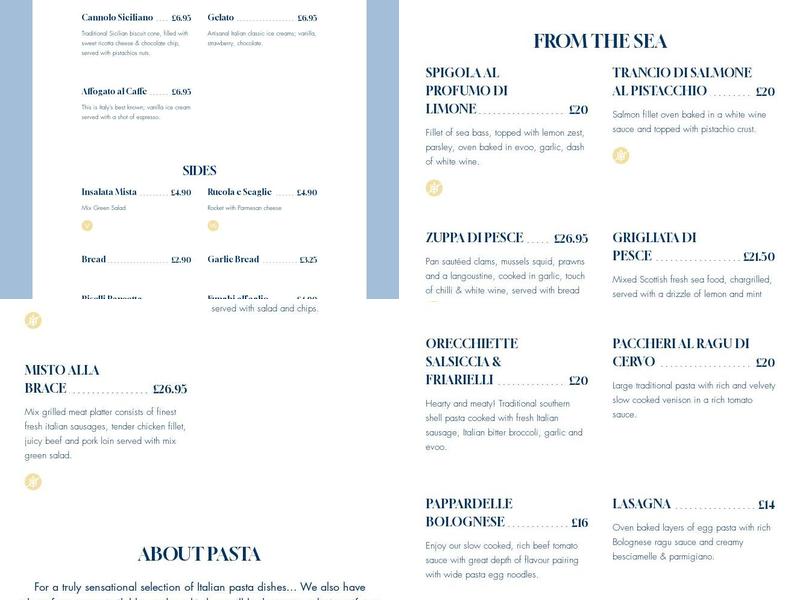 Piccolino Edinburgh Menu
