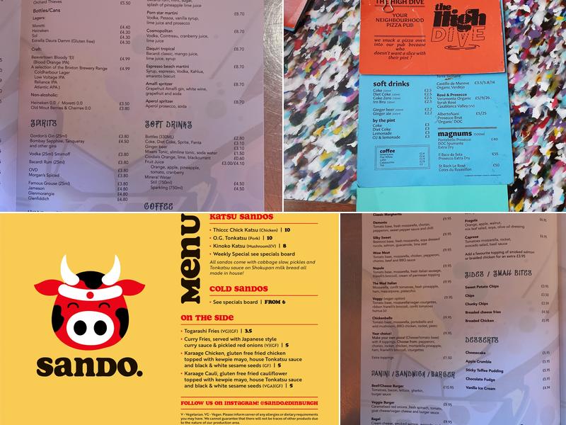 The High Dive Bar Menu