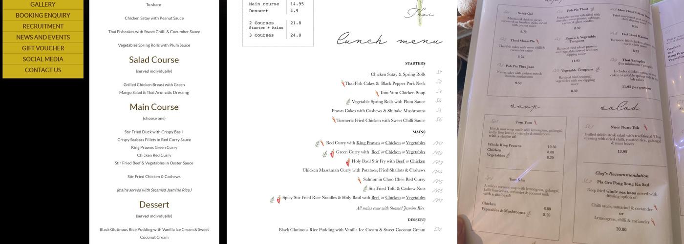 Spirit Of Thai Menu