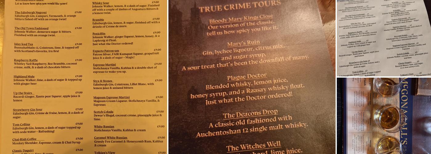 McGonagalls Gin & Whisky Emporium Menu