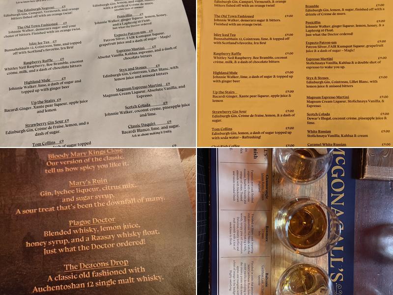 McGonagalls Gin & Whisky Emporium Menu