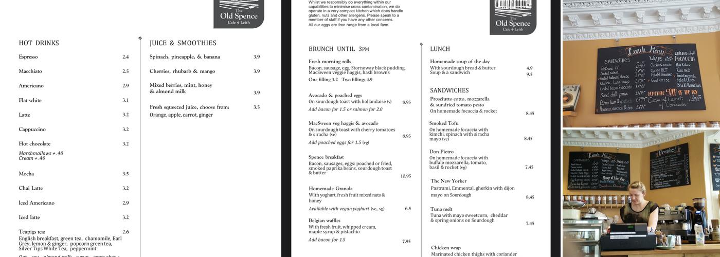 The Old Spence Café Menu