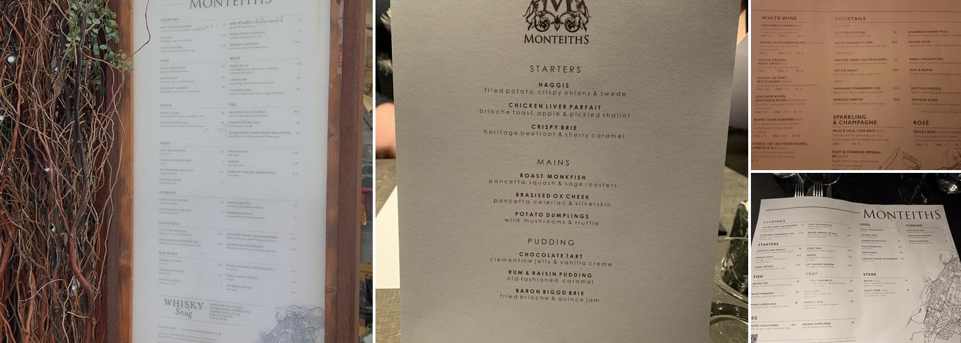 Monteiths Menu