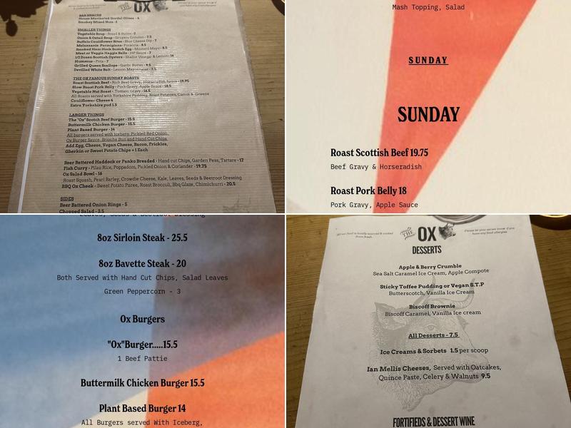The Ox Menu