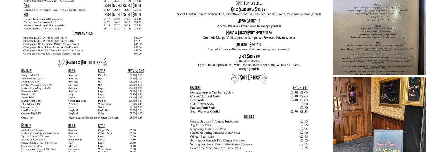 The Theatre Royal Bar Menu