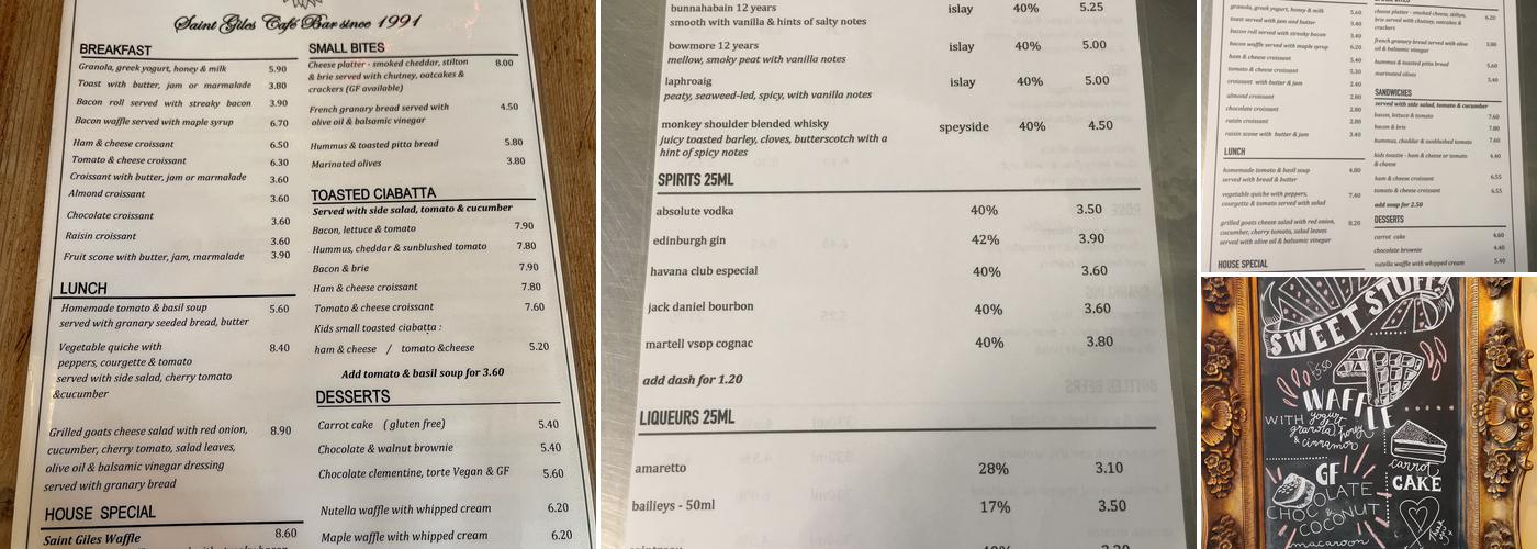 Saint Giles Cafe & Bar Menu