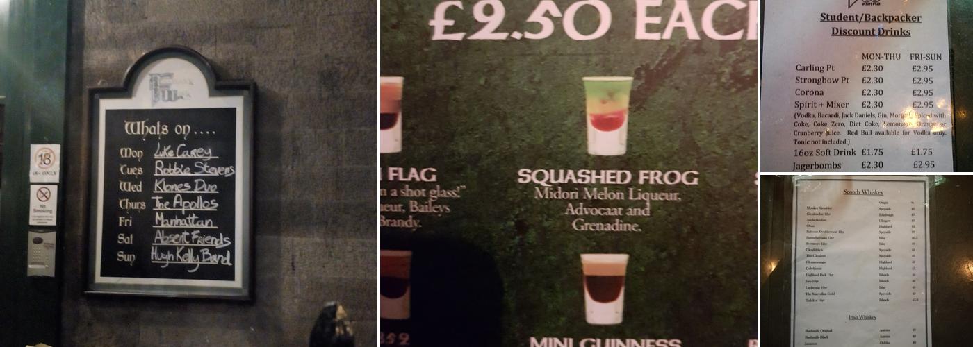 Finnegan's Wake Edinburgh Menu