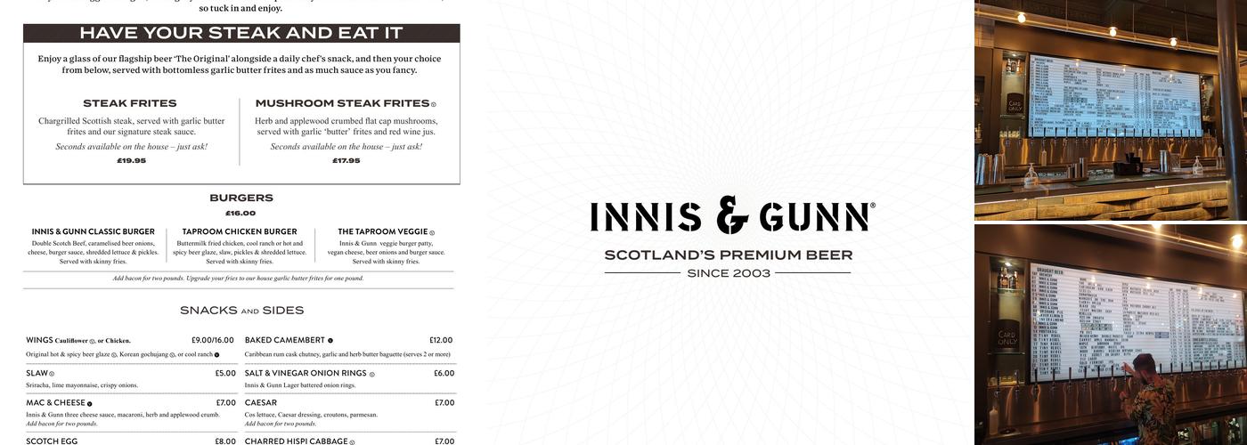 Innis & Gunn Edinburgh City Centre Brewery Taproom Menu