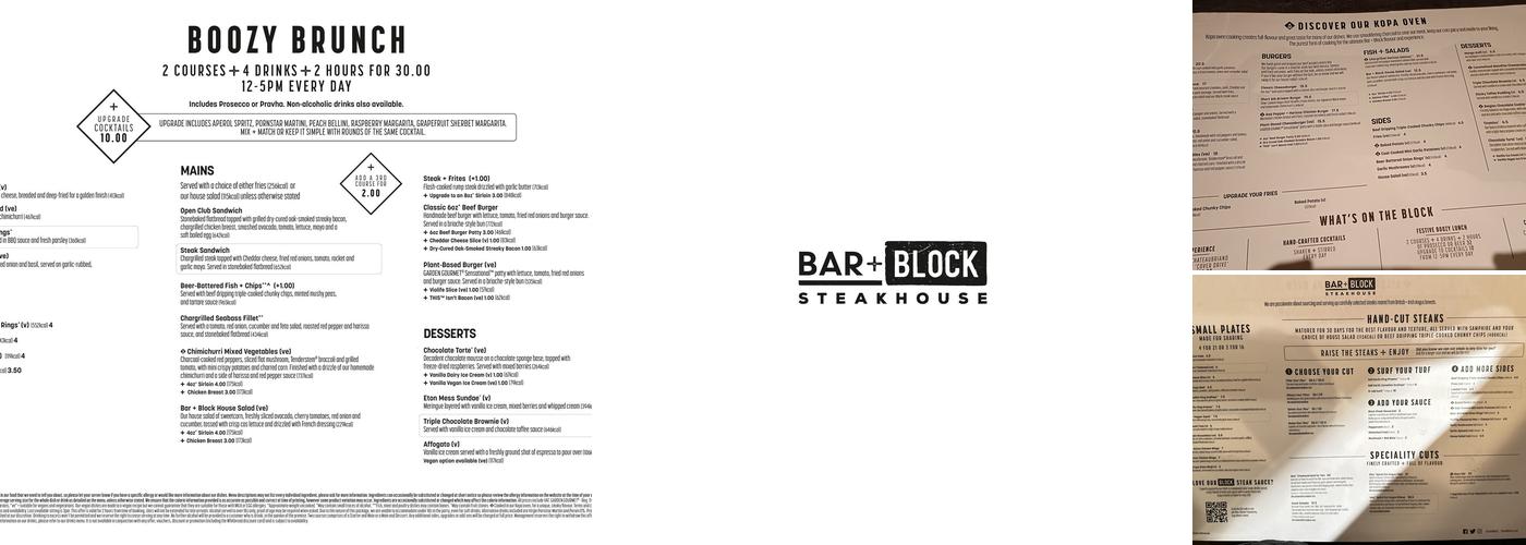 Bar + Block Steakhouse Edinburgh Menu