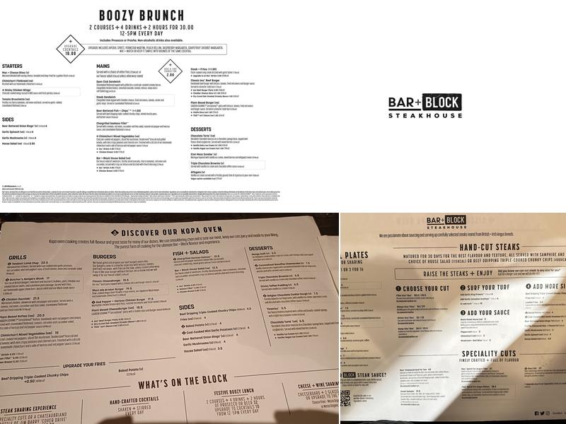 Bar + Block Steakhouse Edinburgh Menu