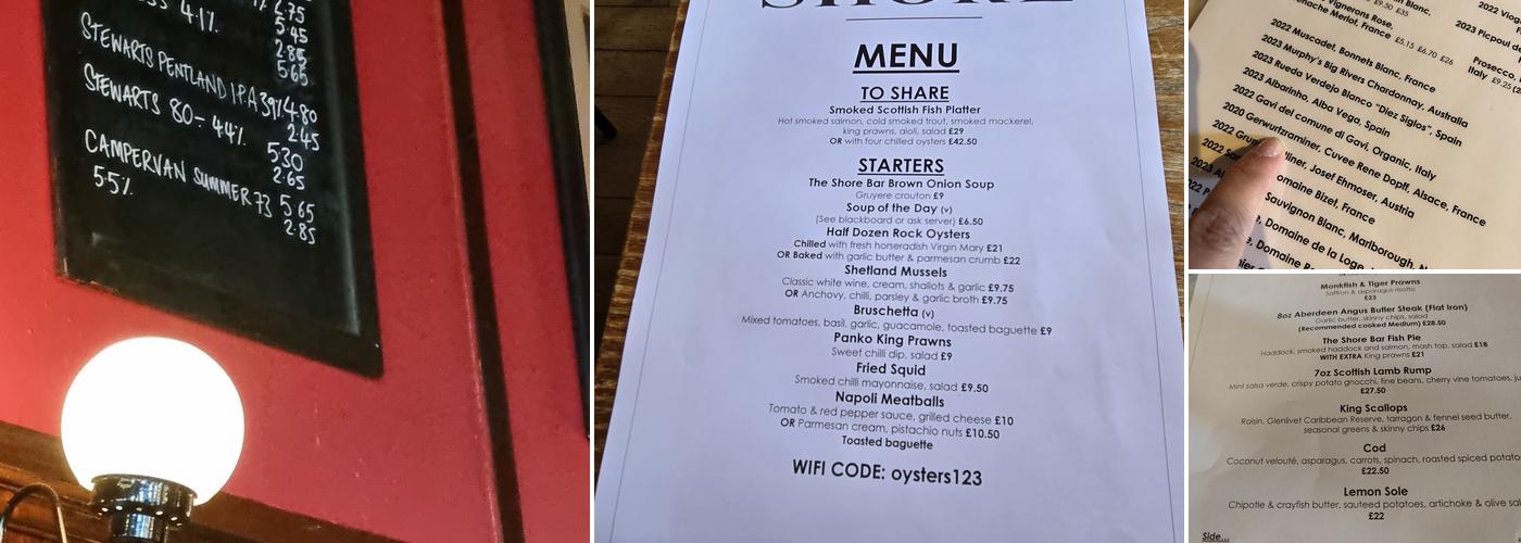 The Shore Bar and Restaurant Menu