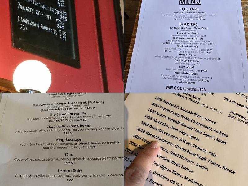 The Shore Bar and Restaurant Menu