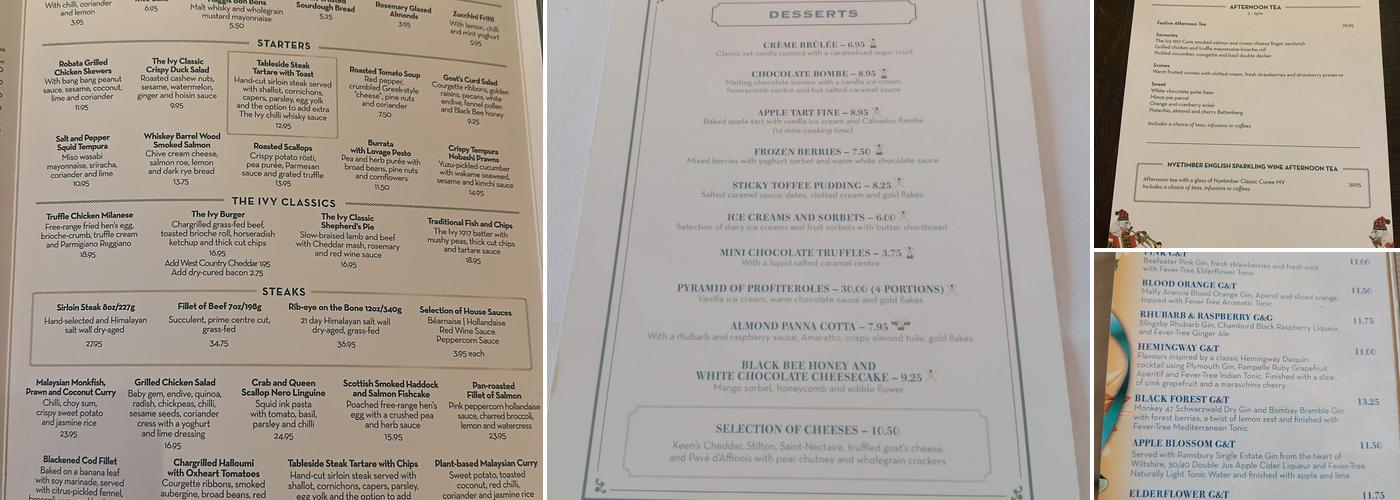 The Ivy On The Square Edinburgh Menu