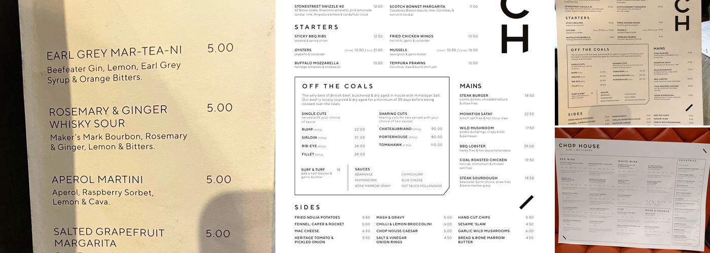 Chop House Menu