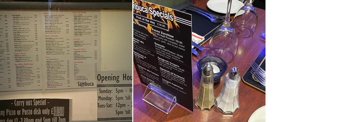 Sambuca Italian Restaurant Menu