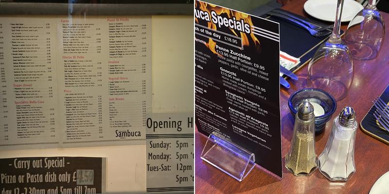 Sambuca Italian Restaurant Menu