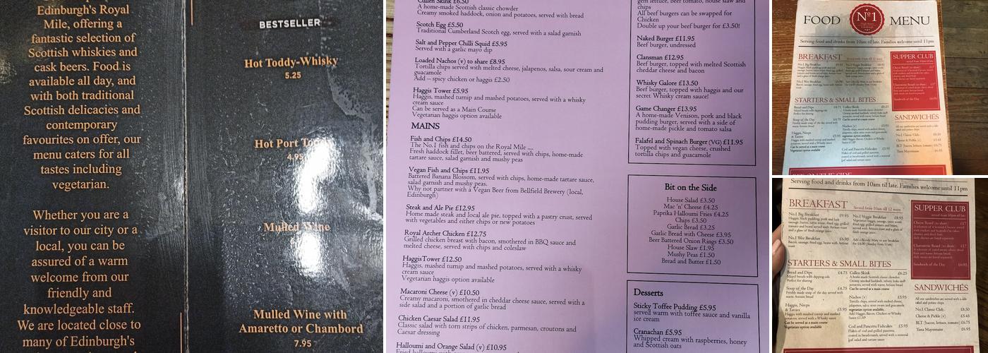 No. 1 High Street Menu