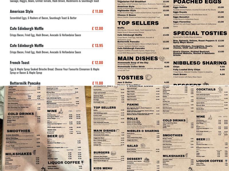 Cafe Edinburgh Menu