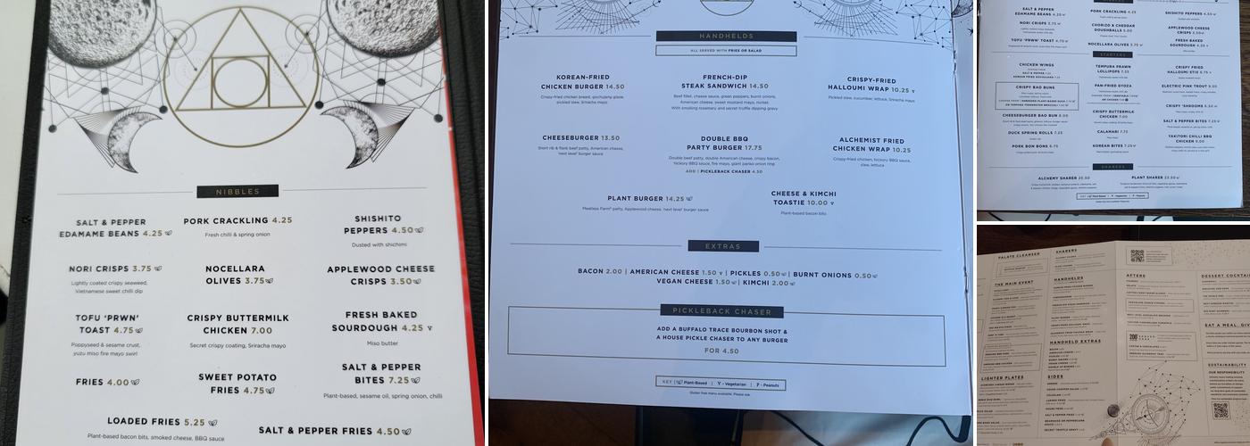 The Alchemist St James Quarter Menu