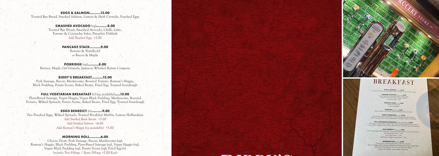 Biddy Mulligans Menu