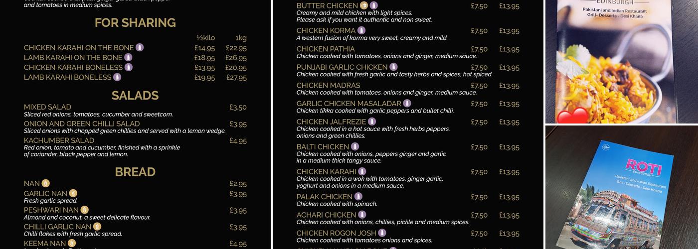 Roti Edinburgh Menu