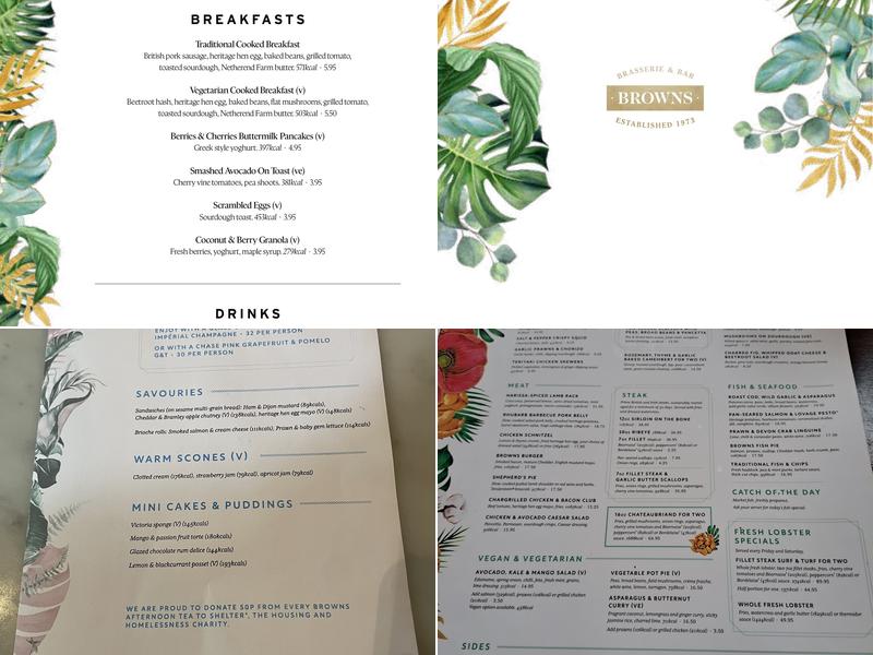 Browns Edinburgh Menu