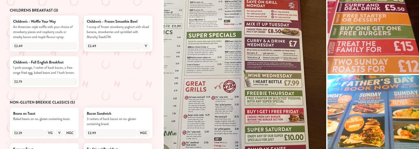 Chequers (Coal Aston) Menu