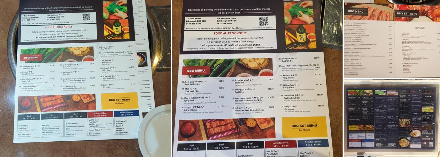 Korean BBQ Menu