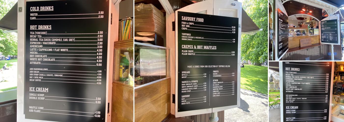 Sir Walter's Cafe in the Gardens Menu