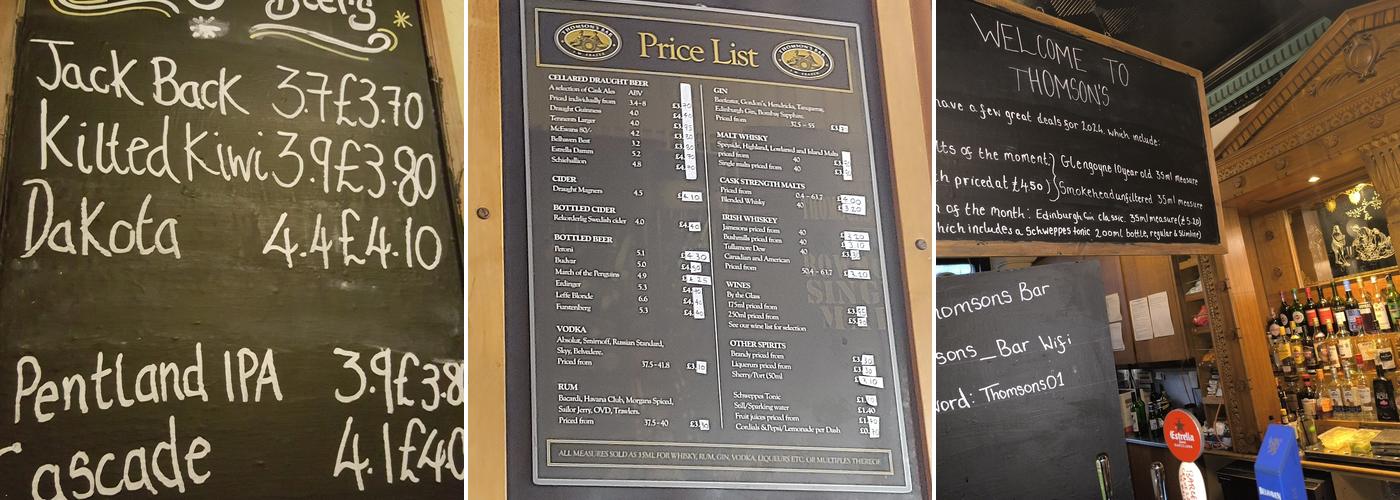 Thomson's Bar Menu