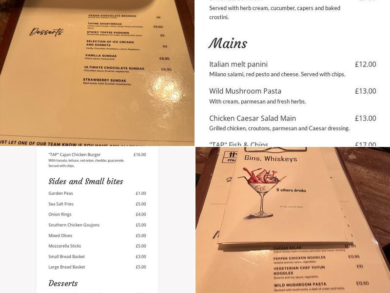 The Tap - Music Lounge Menu