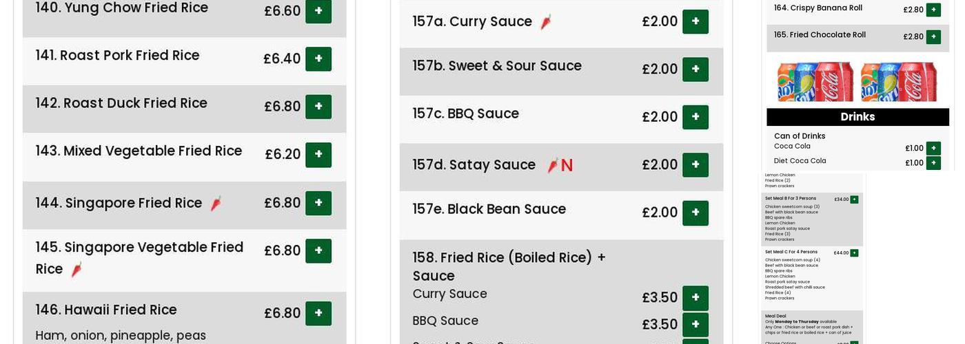 Jade Garden Chinese Takeaway Menu