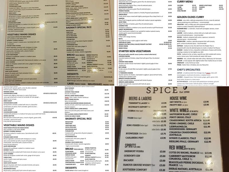 Bombay Spice Menu