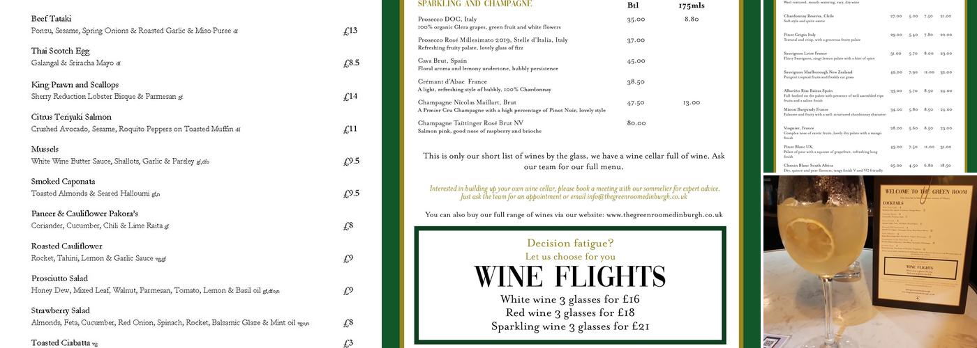 The Green Room Wine Bar Menu