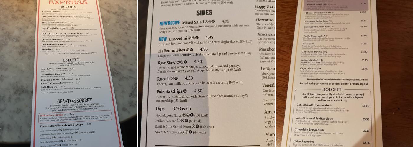 Pizza Express Menu