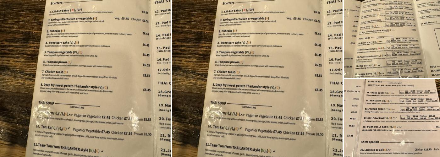 The Thailander Menu