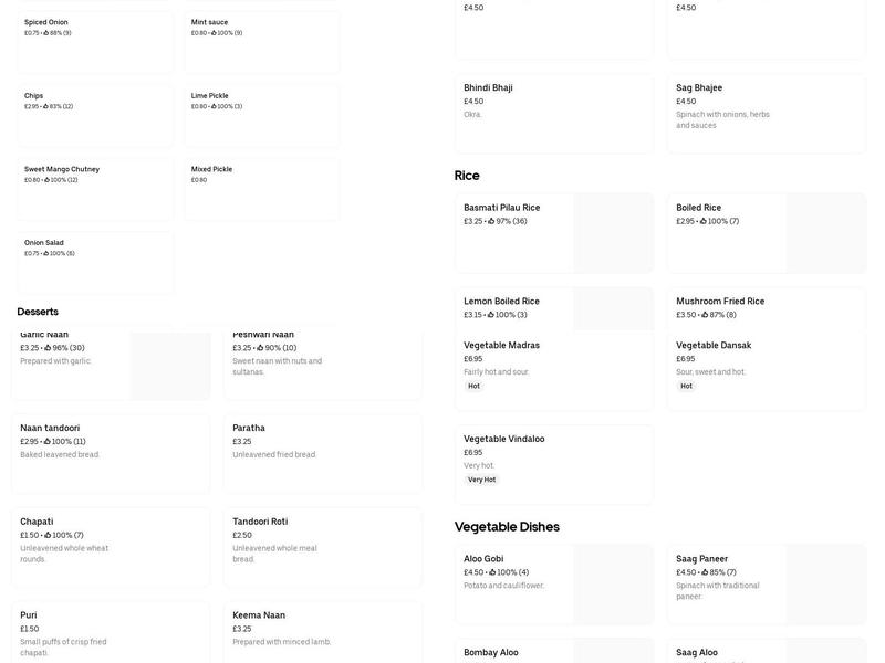 Shapla Takeaway Menu