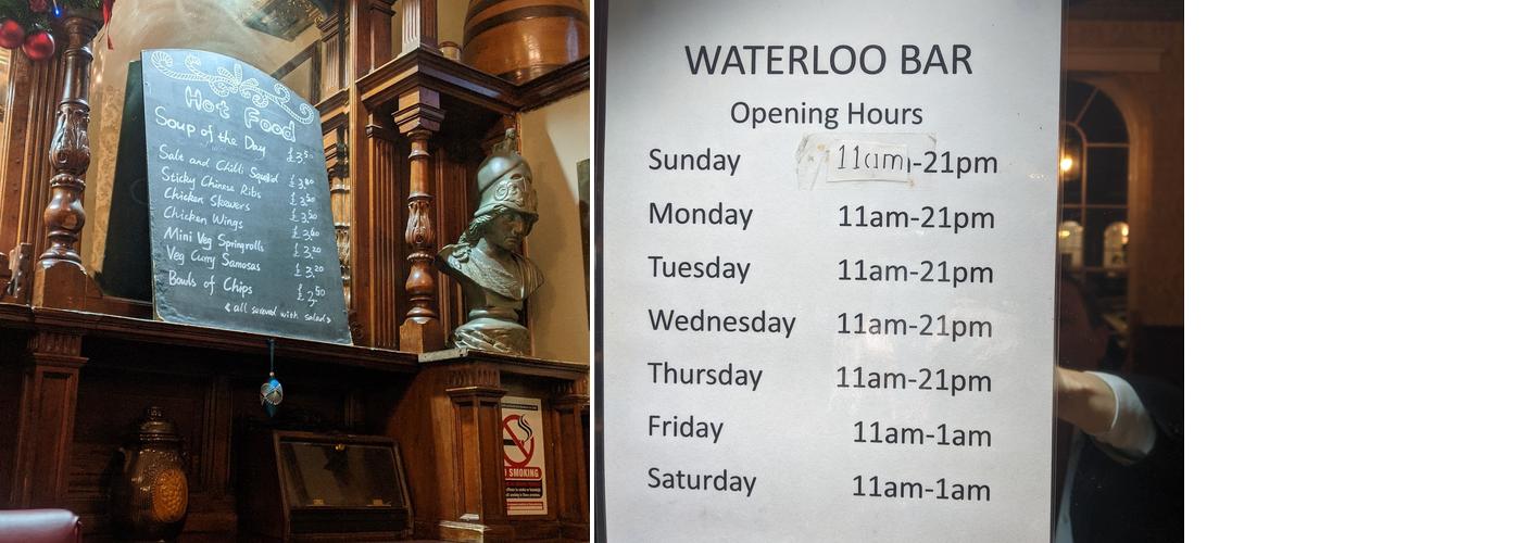 Waterloo Bar Menu