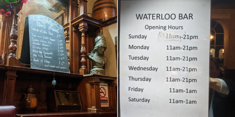 Waterloo Bar Menu