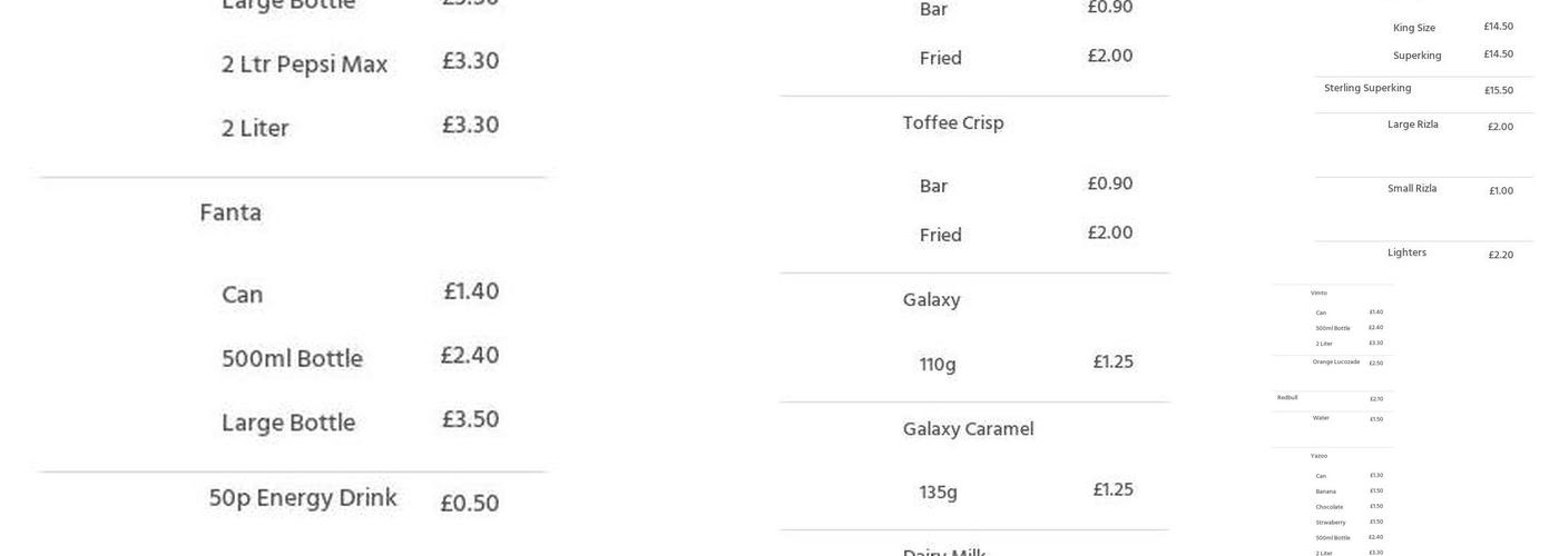 Jubilee Supper Room Takeaway Menu