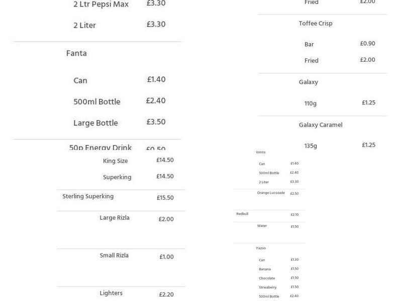 Jubilee Supper Room Takeaway Menu